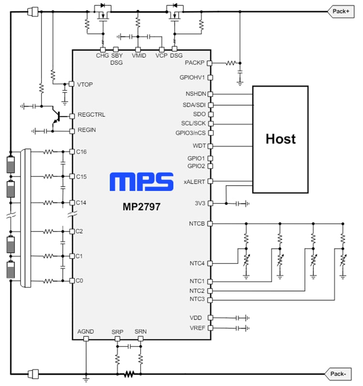 Application Circuit Diagram - Monolithic Power Systems (MPS) MP2797 Battery Monitors & Protectors